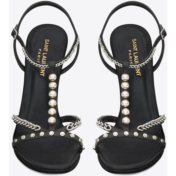SAINT LAURENT SIGNATURE ALICE PEARL STUDDED HEELS - Picture 2 of 10